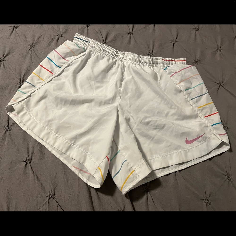 NIKE DRI-FIT Running Shorts Youth XL White/Multicolor Stripes